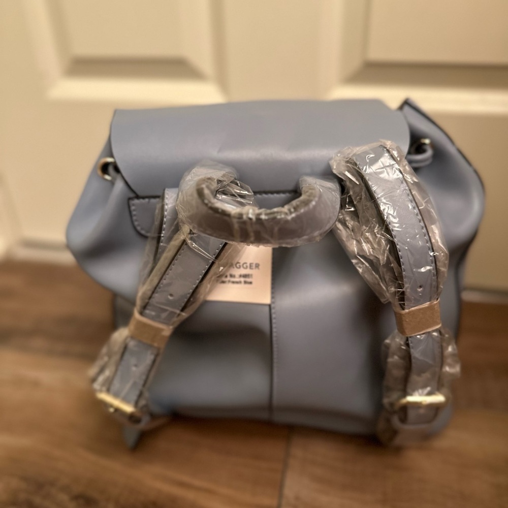 Blue Backpack with Drawstring Closure and Silver Accents - Picture 3 of 4